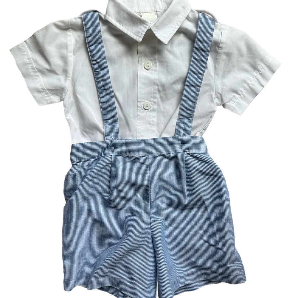 Vintage White short and Blue Suspender Shorts